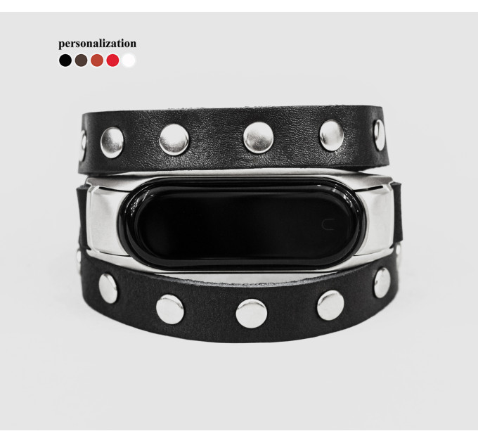Leather double wrap band compatible with fitness watch Xiaomi Mi Band 3, 4, 5, 6 and 7 series, for men or women, Handmade UA code 2972