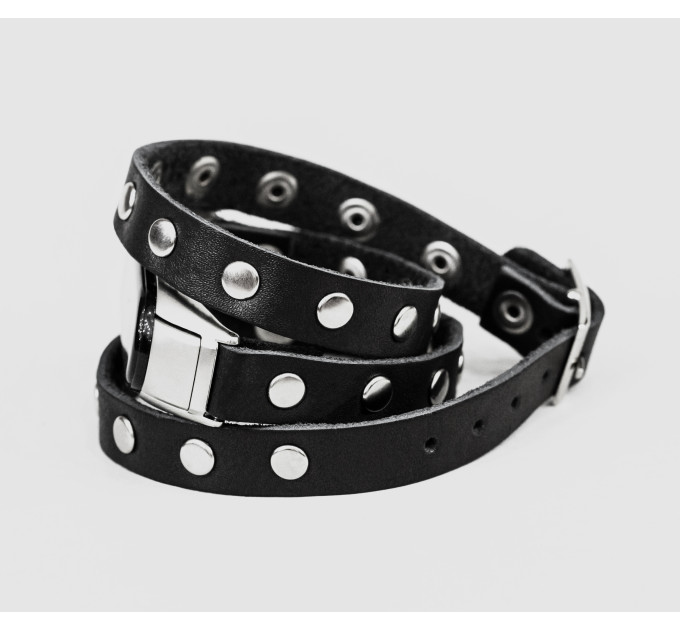 Leather double wrap band compatible with fitness watch Xiaomi Mi Band 3, 4, 5, 6 and 7 series, for men or women, Handmade UA code 2972