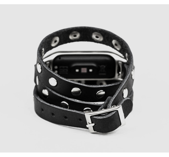 Leather double wrap band compatible with fitness watch Xiaomi Mi Band 3, 4, 5, 6 and 7 series, for men or women, Handmade UA code 2972
