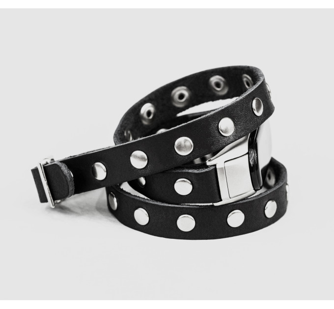 Leather double wrap band compatible with fitness watch Xiaomi Mi Band 3, 4, 5, 6 and 7 series, for men or women, Handmade UA code 2972