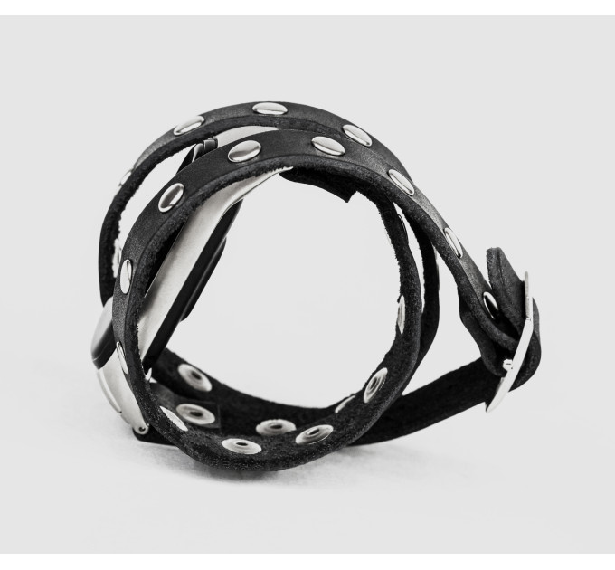 Leather double wrap band compatible with fitness watch Xiaomi Mi Band 3, 4, 5, 6 and 7 series, for men or women, Handmade UA code 2972