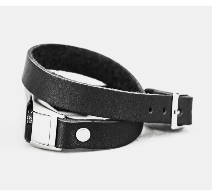 Leather double wrap band compatible with fitness watch Xiaomi Mi Band 3, 4, 5, 6 and 7 series, for men or women, Handmade UA code 2981