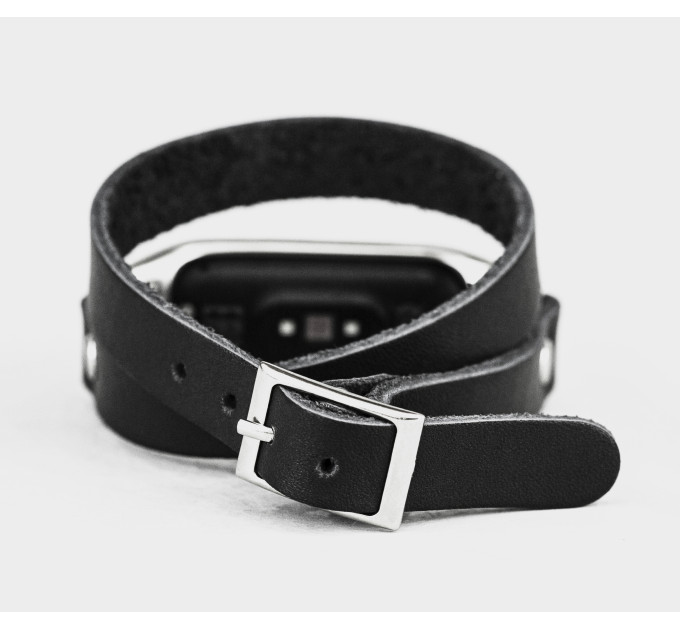Leather double wrap band compatible with fitness watch Xiaomi Mi Band 3, 4, 5, 6 and 7 series, for men or women, Handmade UA code 2981