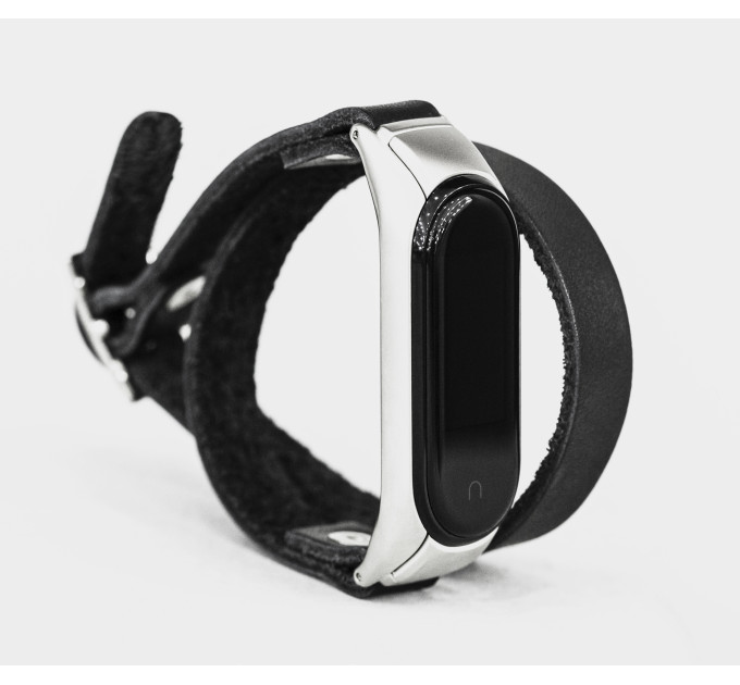 Leather double wrap band compatible with fitness watch Xiaomi Mi Band 3, 4, 5, 6 and 7 series, for men or women, Handmade UA code 2981
