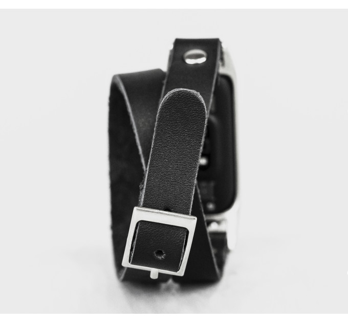 Leather double wrap band compatible with fitness watch Xiaomi Mi Band 3, 4, 5, 6 and 7 series, for men or women, Handmade UA code 2981