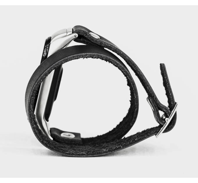 Leather double wrap band compatible with fitness watch Xiaomi Mi Band 3, 4, 5, 6 and 7 series, for men or women, Handmade UA code 2981