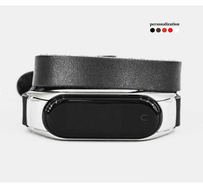 Leather double wrap band compatible with fitness watch Xiaomi Mi Band 3, 4, 5, 6 and 7 series, for men or women, Handmade UA code 2981