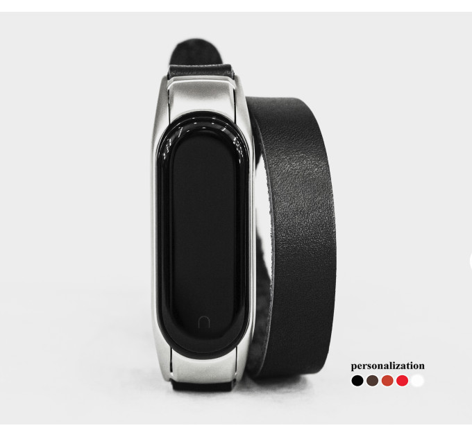 Leather double wrap band compatible with fitness watch Xiaomi Mi Band 3, 4, 5, 6 and 7 series, for men or women, Handmade UA code 2981
