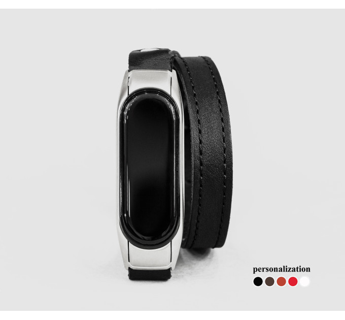 Leather double wrap band compatible with fitness watch Xiaomi Mi Band 3, 4, 5, 6 and 7 series, for men or women, Handmade UA code 2981st