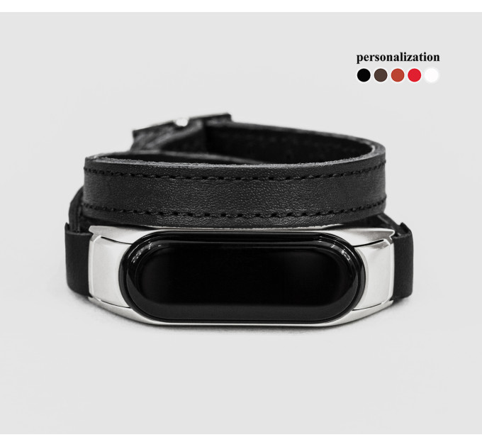 Leather double wrap band compatible with fitness watch Xiaomi Mi Band 3, 4, 5, 6 and 7 series, for men or women, Handmade UA code 2981st