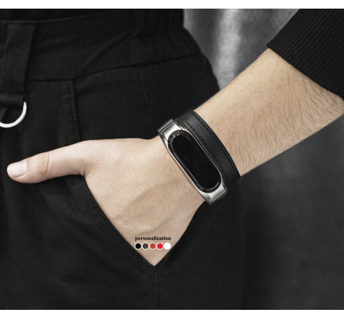 Leather double wrap band compatible with fitness watch Xiaomi Mi Band 3, 4, 5, 6 and 7 series, for men or women, Handmade UA code 2981st