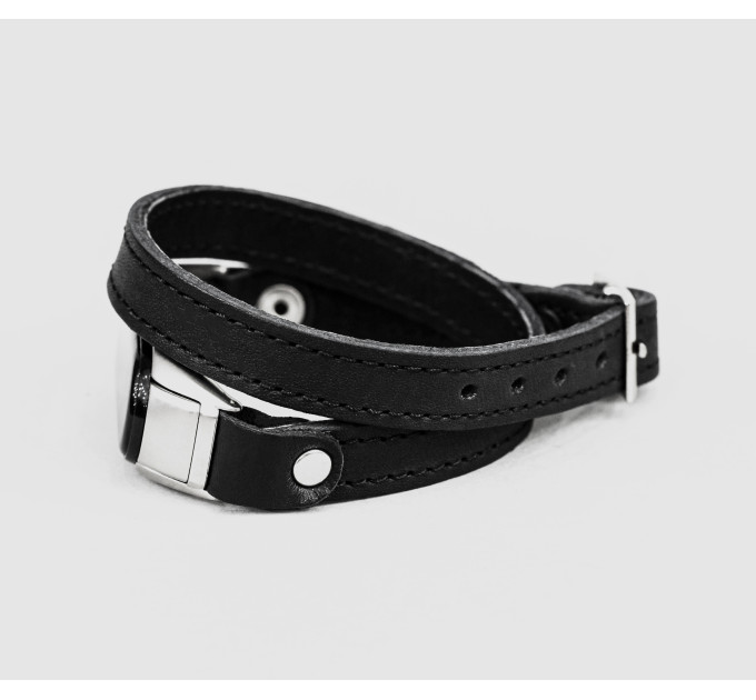 Leather double wrap band compatible with fitness watch Xiaomi Mi Band 3, 4, 5, 6 and 7 series, for men or women, Handmade UA code 2981st