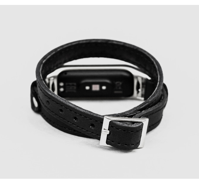 Leather double wrap band compatible with fitness watch Xiaomi Mi Band 3, 4, 5, 6 and 7 series, for men or women, Handmade UA code 2981st