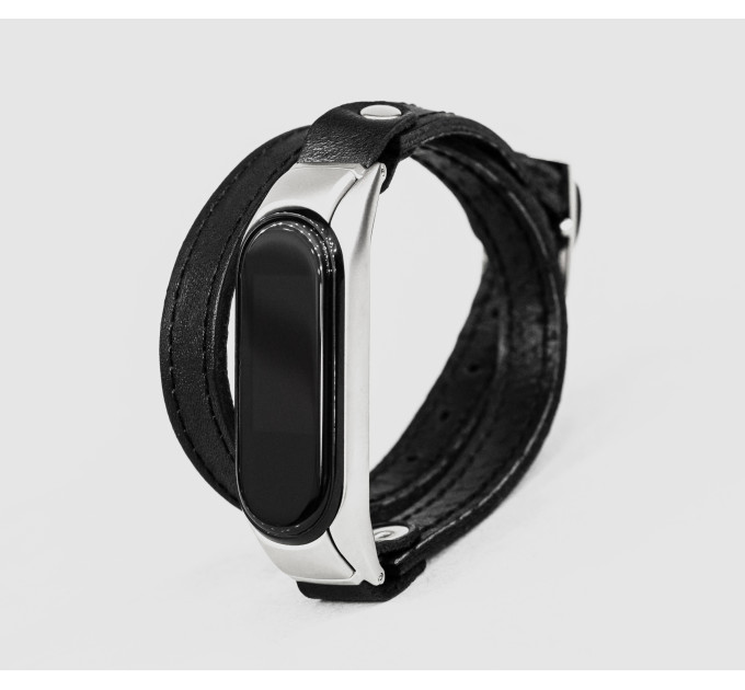 Leather double wrap band compatible with fitness watch Xiaomi Mi Band 3, 4, 5, 6 and 7 series, for men or women, Handmade UA code 2981st