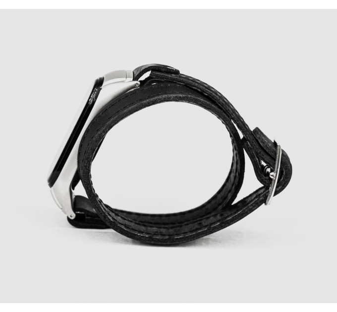 Leather double wrap band compatible with fitness watch Xiaomi Mi Band 3, 4, 5, 6 and 7 series, for men or women, Handmade UA code 2981st