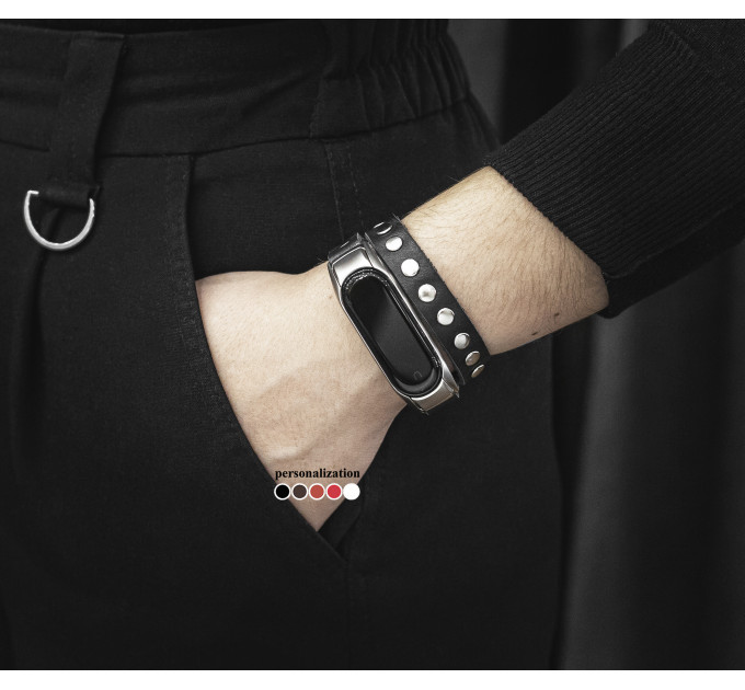 Leather double wrap band compatible with fitness watch Xiaomi Mi Band 3, 4, 5, 6 and 7 series, for men or women, Handmade UA code 2982