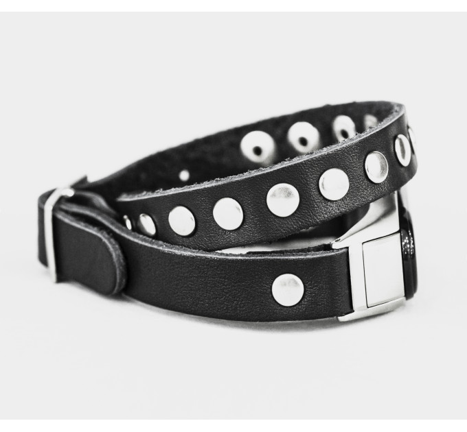 Leather double wrap band compatible with fitness watch Xiaomi Mi Band 3, 4, 5, 6 and 7 series, for men or women, Handmade UA code 2982