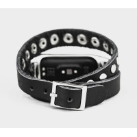 Leather double wrap band compatible with fitness watch Xiaomi Mi Band 3, 4, 5, 6 and 7 series, for men or women, Handmade UA code 2982