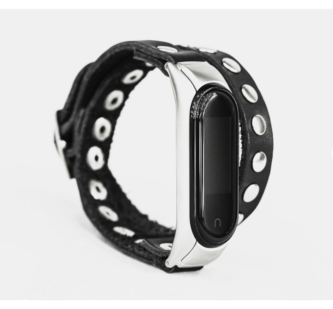 Leather double wrap band compatible with fitness watch Xiaomi Mi Band 3, 4, 5, 6 and 7 series, for men or women, Handmade UA code 2982