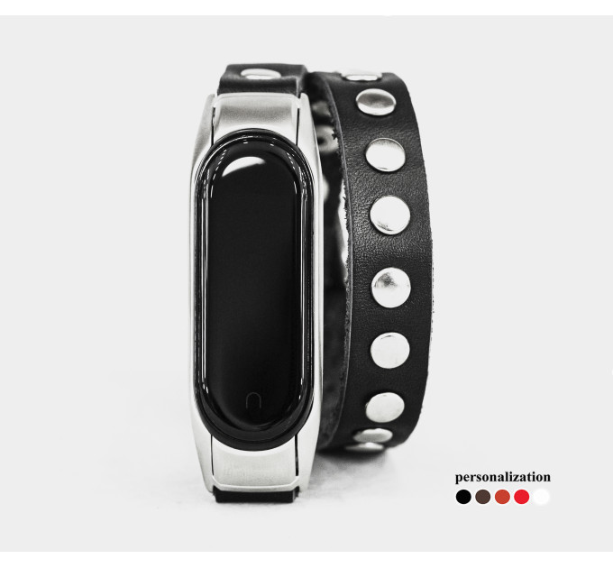 Leather double wrap band compatible with fitness watch Xiaomi Mi Band 3, 4, 5, 6 and 7 series, for men or women, Handmade UA code 2982