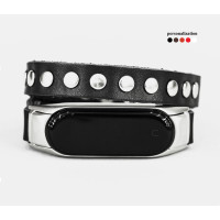 Leather double wrap band compatible with fitness watch Xiaomi Mi Band 3, 4, 5, 6 and 7 series, for men or women, Handmade UA code 2982
