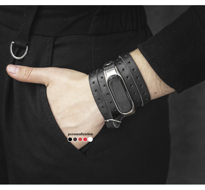 Leather multi wrap band compatible with fitness watch Xiaomi Mi Band 3, 4, 5, 6 and 7 series, for men or women, Handmade UA code 2983