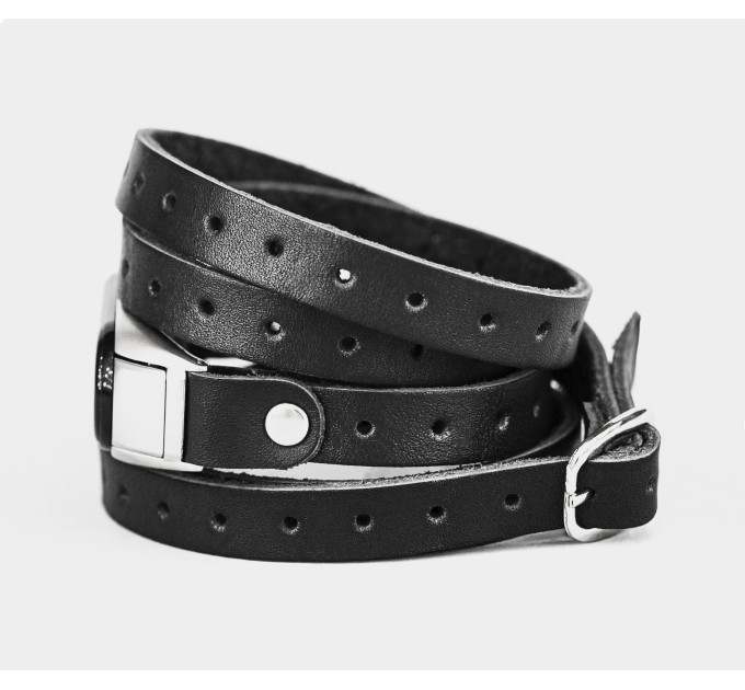 Leather multi wrap band compatible with fitness watch Xiaomi Mi Band 3, 4, 5, 6 and 7 series, for men or women, Handmade UA code 2983