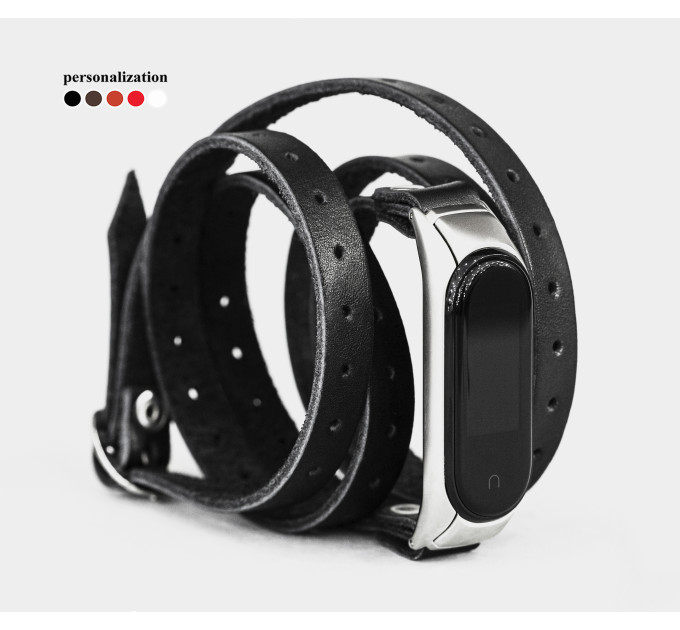 Leather multi wrap band compatible with fitness watch Xiaomi Mi Band 3, 4, 5, 6 and 7 series, for men or women, Handmade UA code 2983