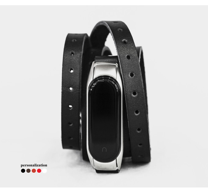 Leather multi wrap band compatible with fitness watch Xiaomi Mi Band 3, 4, 5, 6 and 7 series, for men or women, Handmade UA code 2983