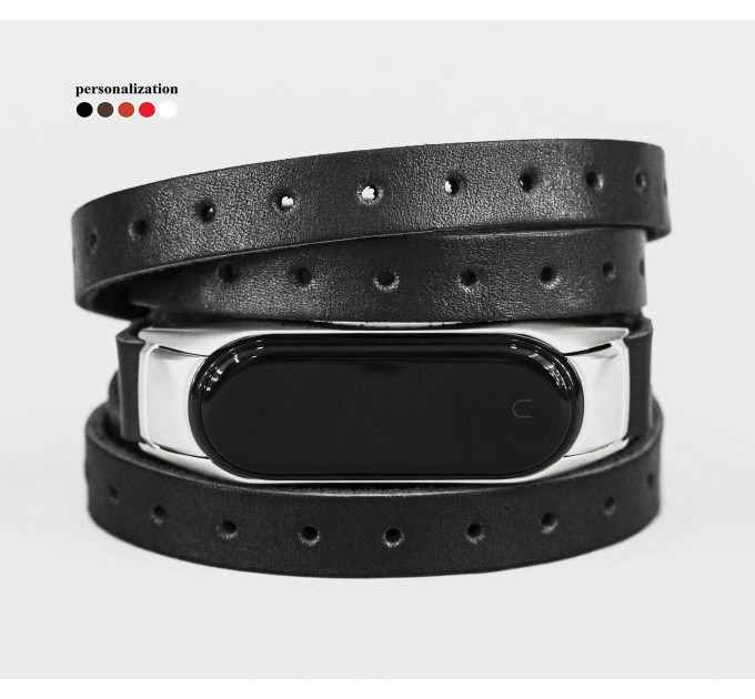 Leather multi wrap band compatible with fitness watch Xiaomi Mi Band 3, 4, 5, 6 and 7 series, for men or women, Handmade UA code 2983