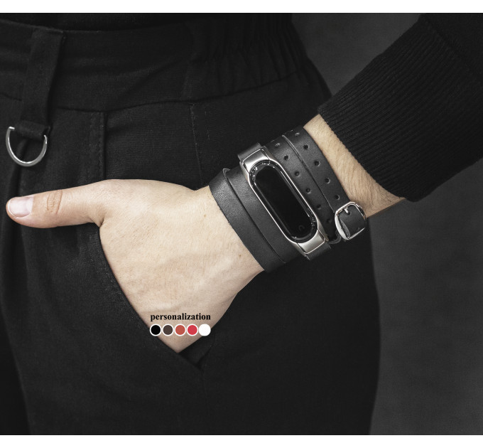 Leather multi wrap band compatible with fitness watch Xiaomi Mi Band 3, 4, 5, 6 and 7 series, for men or women, Handmade UA code 2985