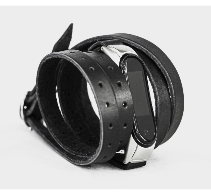 Leather multi wrap band compatible with fitness watch Xiaomi Mi Band 3, 4, 5, 6 and 7 series, for men or women, Handmade UA code 2985