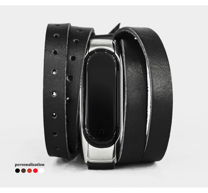 Leather multi wrap band compatible with fitness watch Xiaomi Mi Band 3, 4, 5, 6 and 7 series, for men or women, Handmade UA code 2985