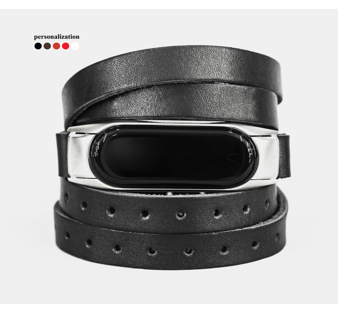 Leather multi wrap band compatible with fitness watch Xiaomi Mi Band 3, 4, 5, 6 and 7 series, for men or women, Handmade UA code 2985