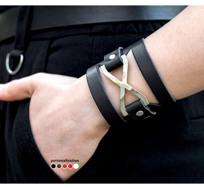 Leather cuff bracelet for men or women, code 3036