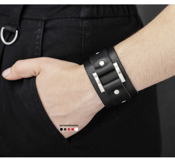 Leather cuff bracelet for men or women, code 3138