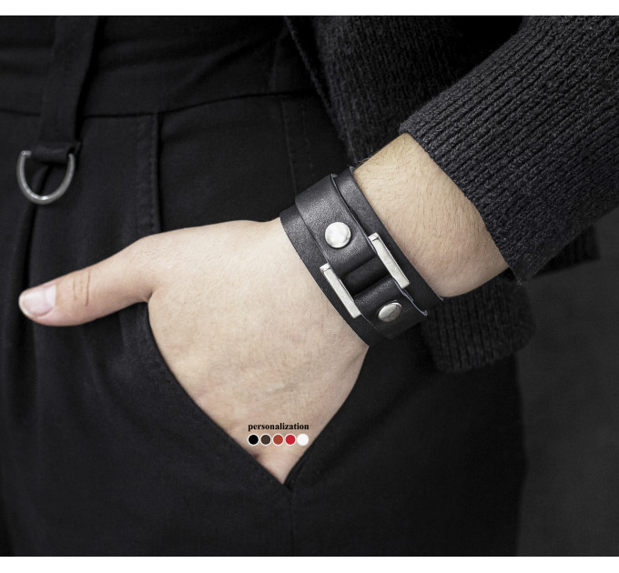 Leather cuff bracelet for men or women, code 3142
