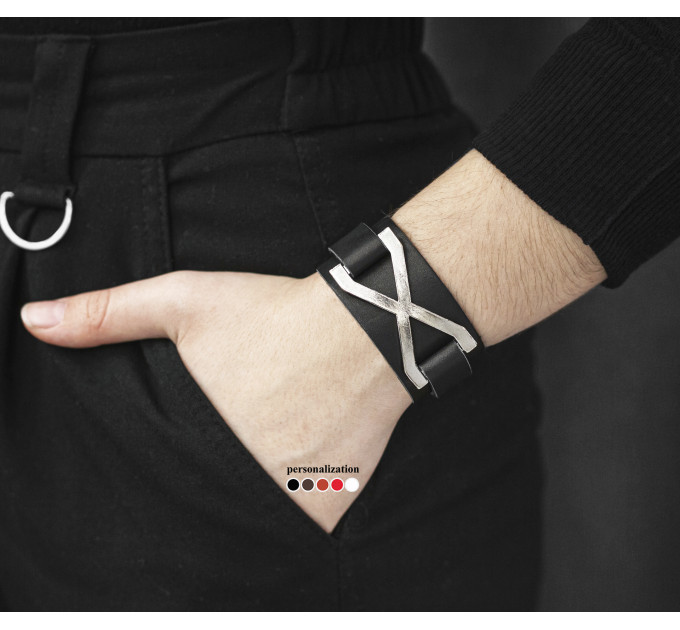 Leather cuff bracelet for men or women, code 3145