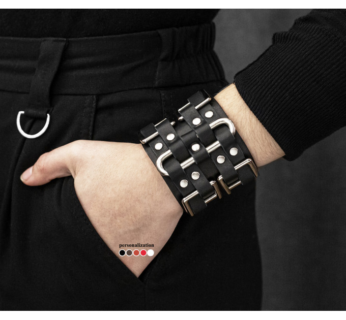 Leather cuff bracelet for men or women, code 3418