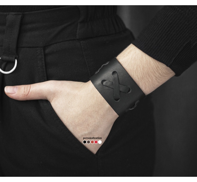 Leather cuff bracelet for men or women, code 3512