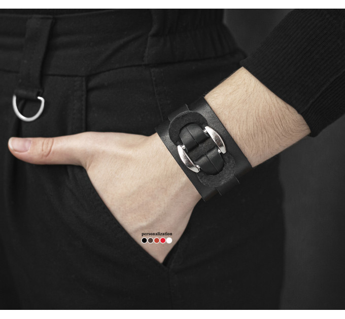 Leather cuff bracelet for men or women, code 3745