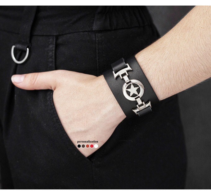 Leather cuff bracelet for men or women, code 3904