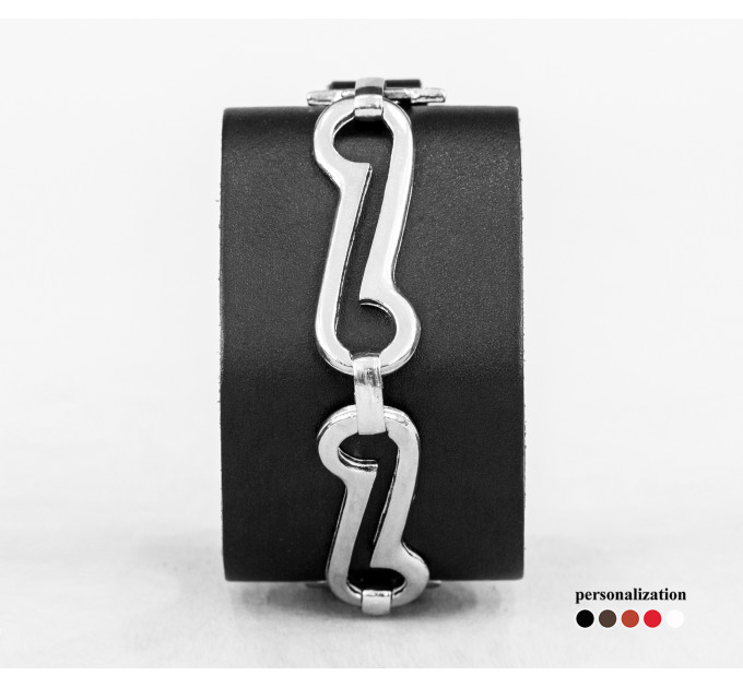 Leather cuff bracelet for men or women, code 3906