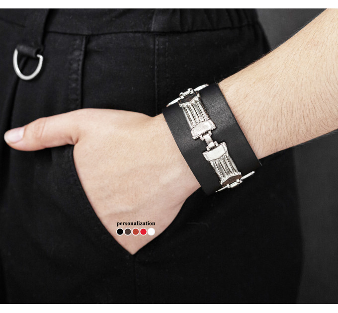 Leather cuff bracelet for men or women, code 3907