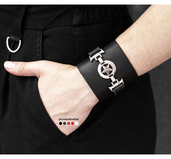 Leather cuff bracelet for men or women, code 3923