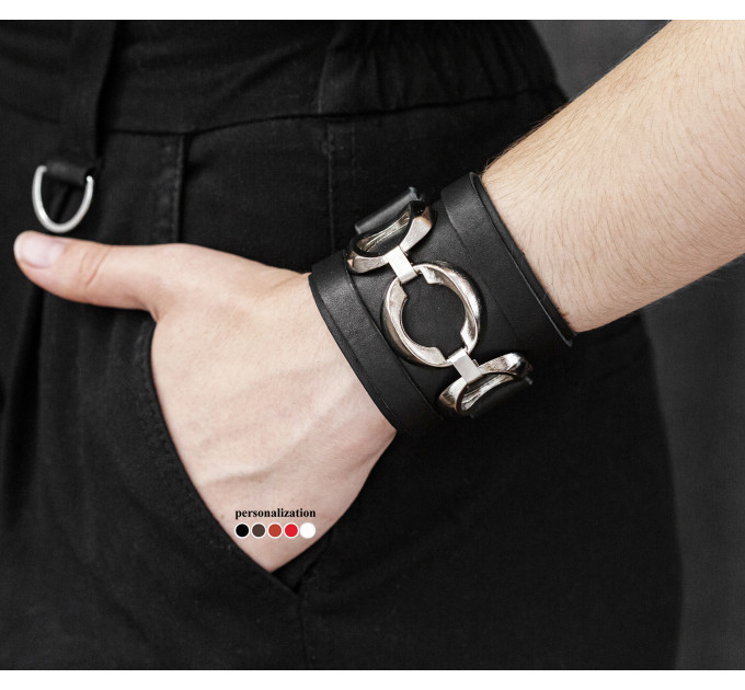 Leather cuff bracelet for men or women, code 3930
