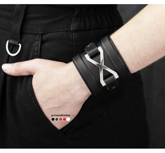 Leather cuff bracelet for men or women, code 3931