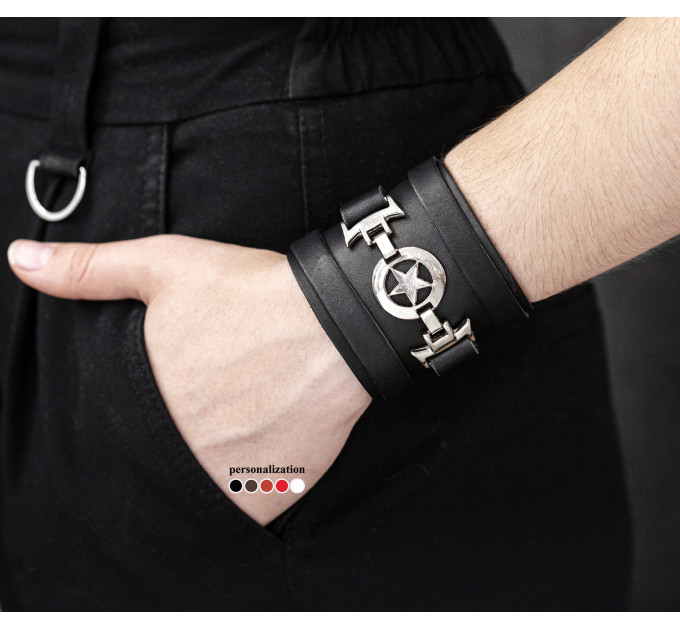 Leather cuff bracelet for men or women, code 3932