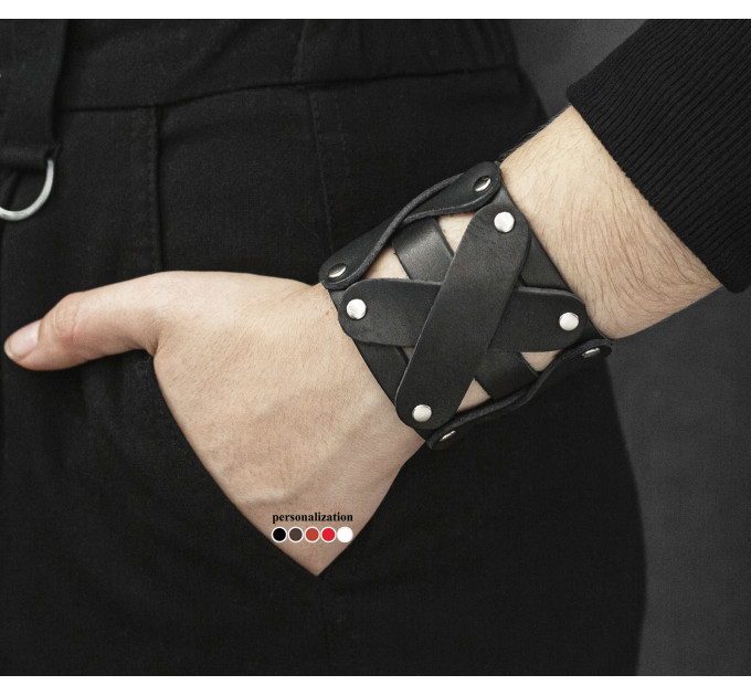 Leather cuff bracelet for men or women, code 4085