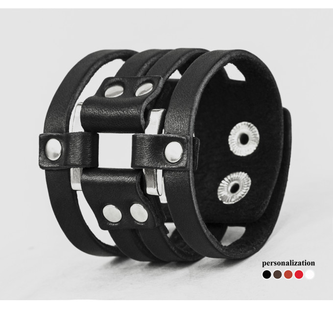 Leather cuff bracelet for men or women, code 4655